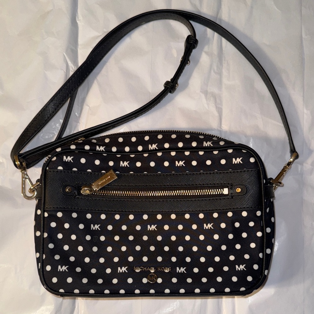 Michael Kors Leather Black and White Polka Dot Crossbody Bag